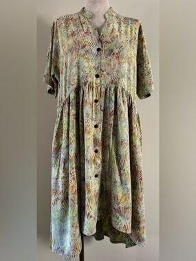 Go Fish Clothing Spring Tunic Dress Batik Shell Print XL